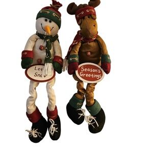 Christmas Snowman Moose Shelf Sitters Dangling Legs Holiday Decorations